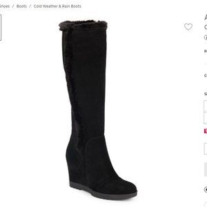 Aquatalia Curran Faux Fur Trimmed Suede Tall Wedge Boots - Like NEW!